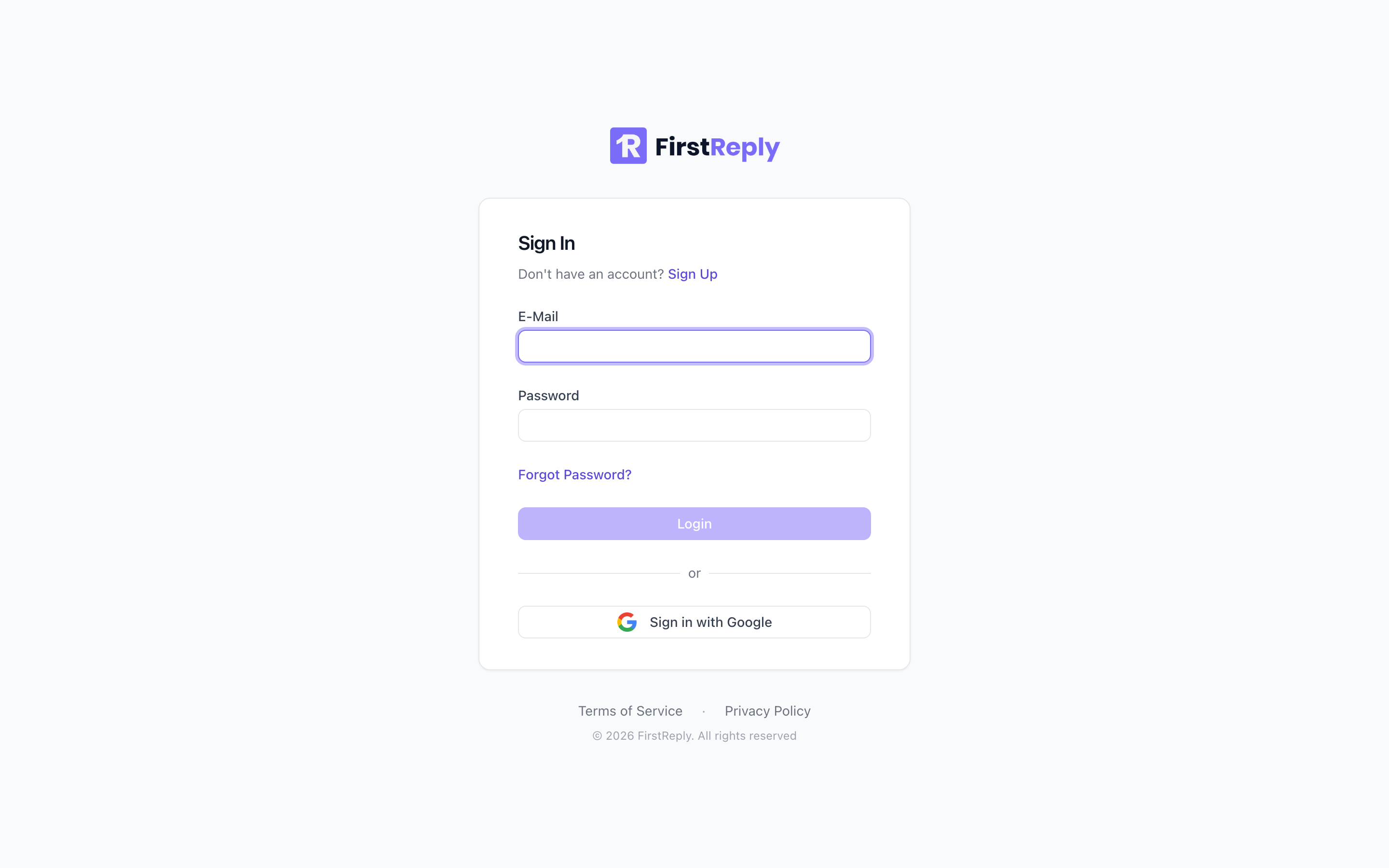 The FirstReply sign-in page