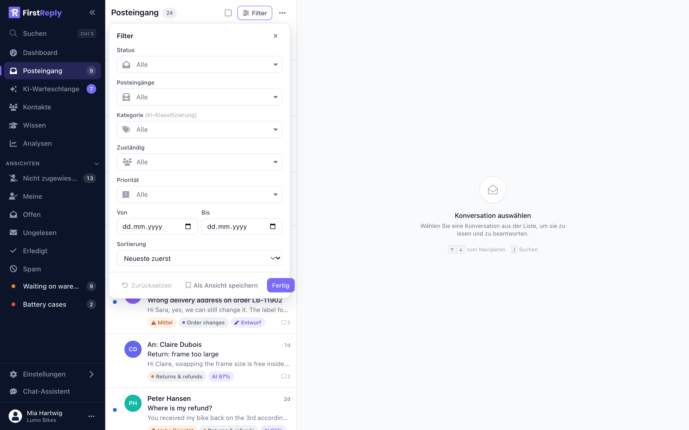 Das Filterpanel