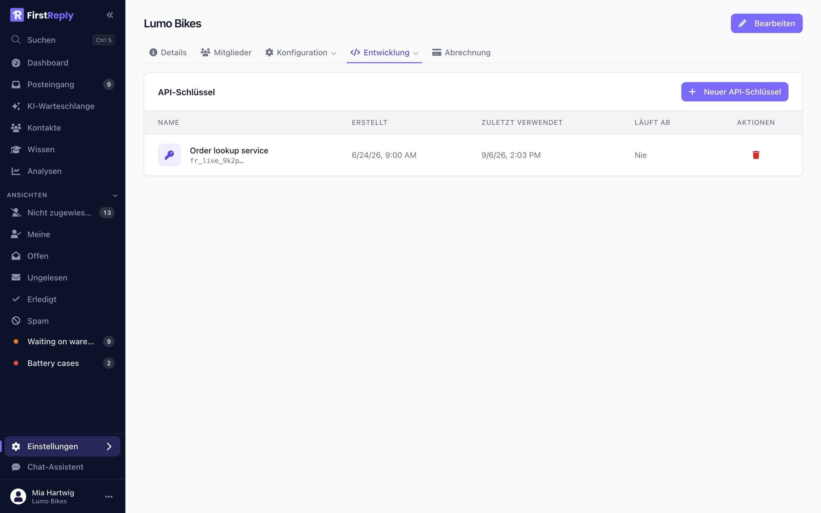 Die API-Schlüssel eines Workspace
